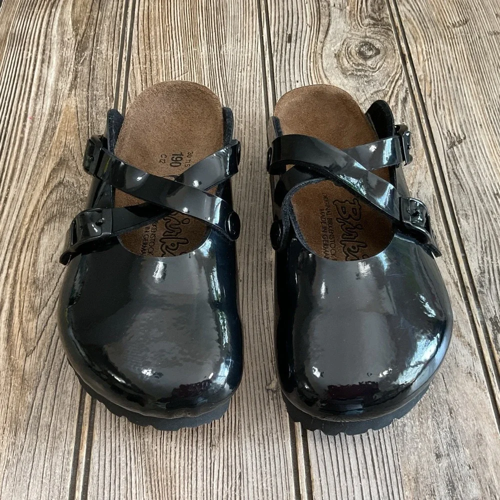 Birkenstock Birki's Boston Slide Patent Black Leather Clogs Kids Girls Size C12